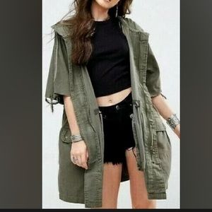 Free People Army Jacket Hooded Short Sleeve